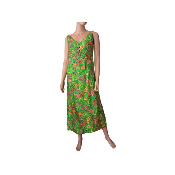 Vintage John Douglas 60s Mod Floral Maxi Dress Psychedelic Flower Power Gown - Picture 9 of 9